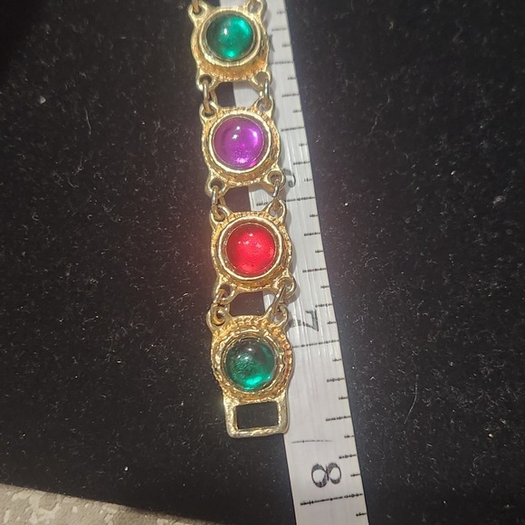 Multicolor Cabochon Jewelry lot Bracelet Brooch Gold Tone vintage - Picture 16 of 16